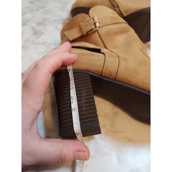 Lauren Conrad‎ Women's Tan Suede Chunky Heel Zip Up Straps Ankle Boots Size 9 - Picture 8 of 8